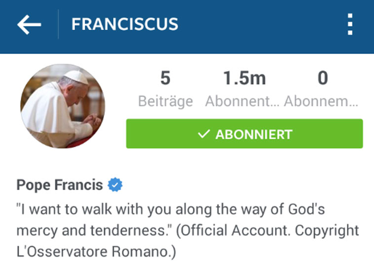 Papst Franziskus postet erstes Foto bei Instagram / Instagram/@franciscus Instagramaccount von Papst Franziskus